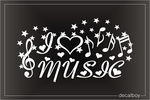 I Love Music Hearts Stars Decal