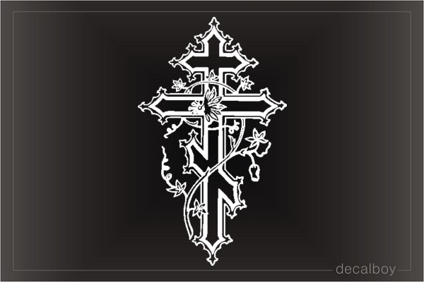 Cross Decorated Flowers Window Decal