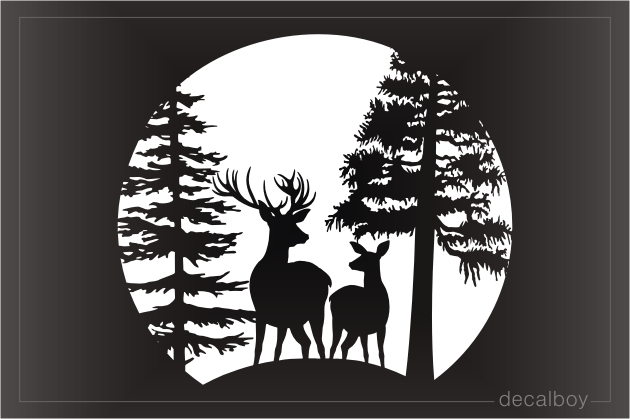 Buck And Doe Forest Decal