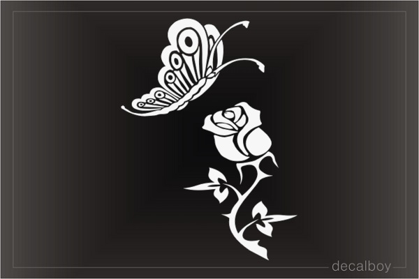 Butterfly And Rose Window Decal