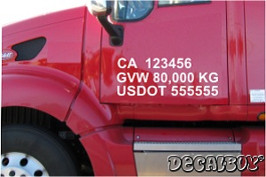 Commercial Truck Registration Number Decal