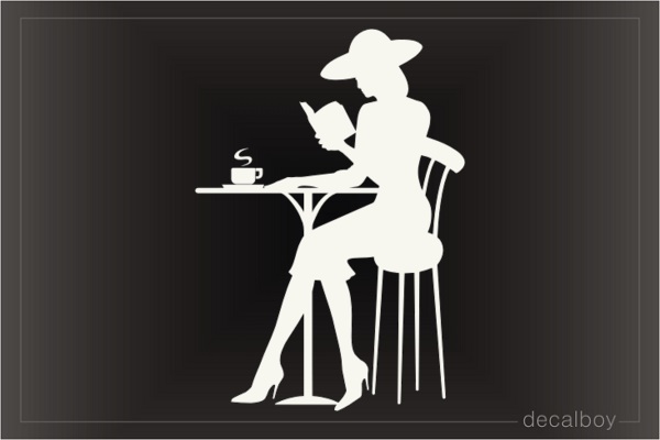 Girl With Coffee And Book Decal
