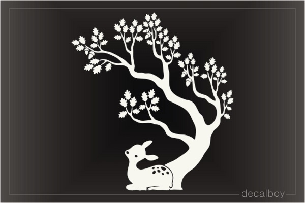 Little Deer Under Cartoon Oak Tree Decal