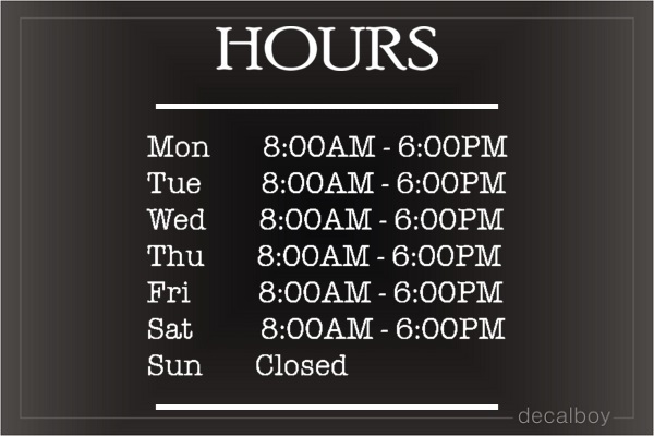Storefront Hours Decal