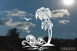 Sunset Palm Trees Sea Waves Decal