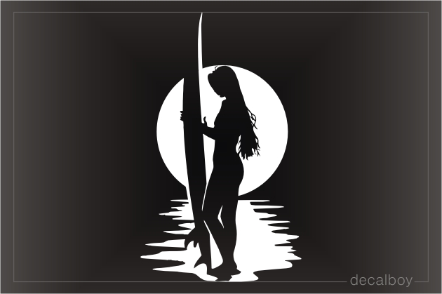 Surfer Girl Holding Surfboard Decal