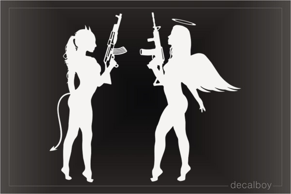 Angel Devil Girls Holding Guns Decal