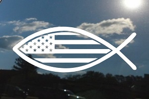 Christian Fish Symbol American Flag Inside Car Window Decal