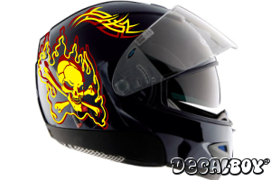 Motorcycle Helmet Skull Flames Decal