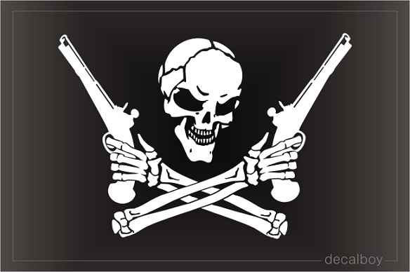 Skull Crossed Pistols Decal