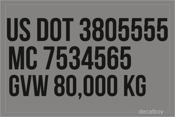 US Dot Mc Truck Registration Numbers Decal