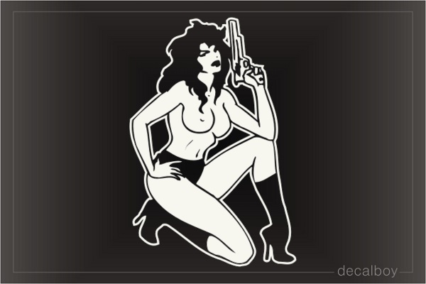 Woman Holding Gun Decal