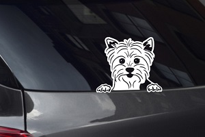 Yorkie Puppy Looking Out Window Decal