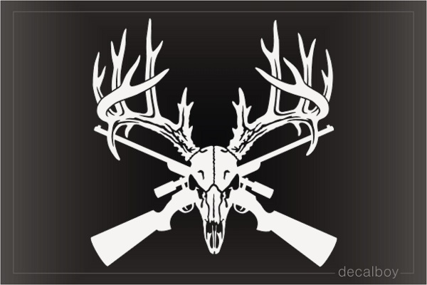 Deer Buck Skull Crossed Hunting Rifles Decal