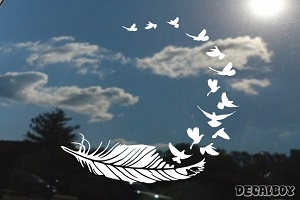 Feather With Flying Doves Decal