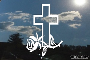 Memorial Cross With Rose Window Decal