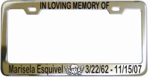 Memorial license frame